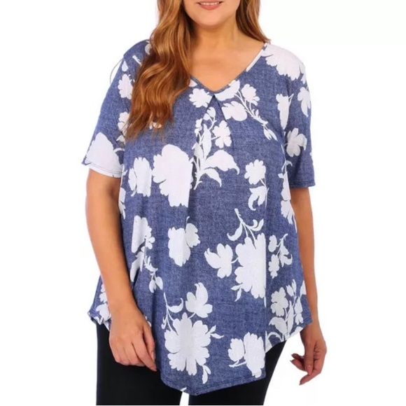 AMANA Women’s Floral V-Neck Blouse - Picture 1 of 5